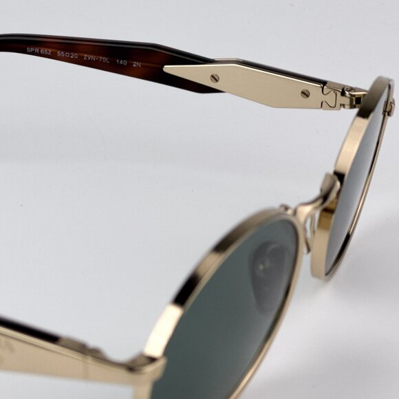 Prada PR65ZS ZVN70L BRAND NEW Sunglasses Pale Gold Dark Green Oval Metal Unisex - Picture 9 of 11